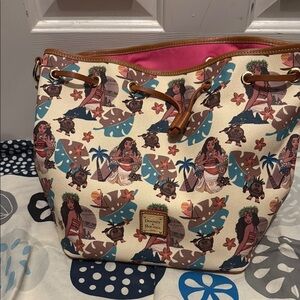 Dooney & Bourke Cream and Brown Shoulder Bag with Leather Trim